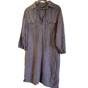 Tommy Bahama M/M Two Palms Stripe Shirt Dress Linen Natural Brown